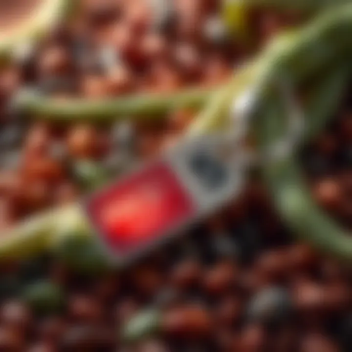 A close-up of magic beans with a price tag showing an increase, symbolizing market excitement