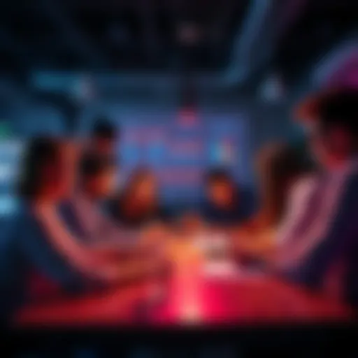 People collaborating on a project with a strong narrative focus, brainstorming ideas and sharing stories around a table.