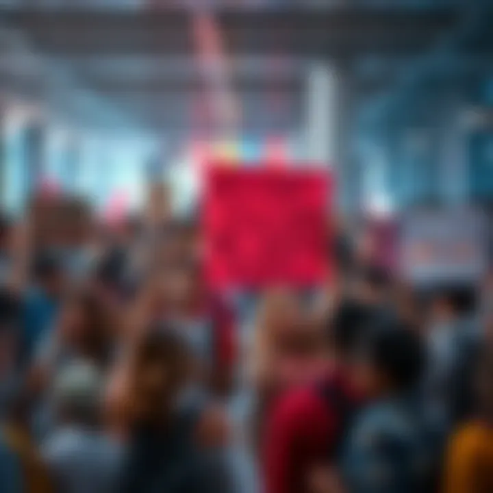 A diverse group of people holding signs and discussing issues in a public setting, showing frustration over being unheard.