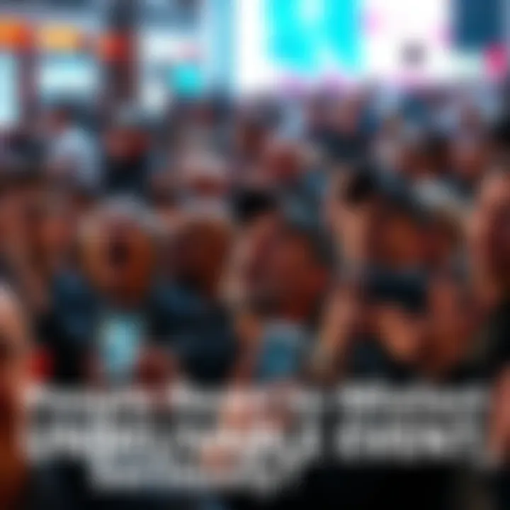 A crowd of people expressing shock and disbelief at an unexpected event, with some using their phones to share opinions on social media.