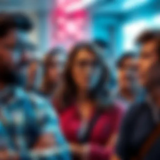 A group of people discussing the absence of Flexa and Anvil, showing mixed expressions of confusion and curiosity.