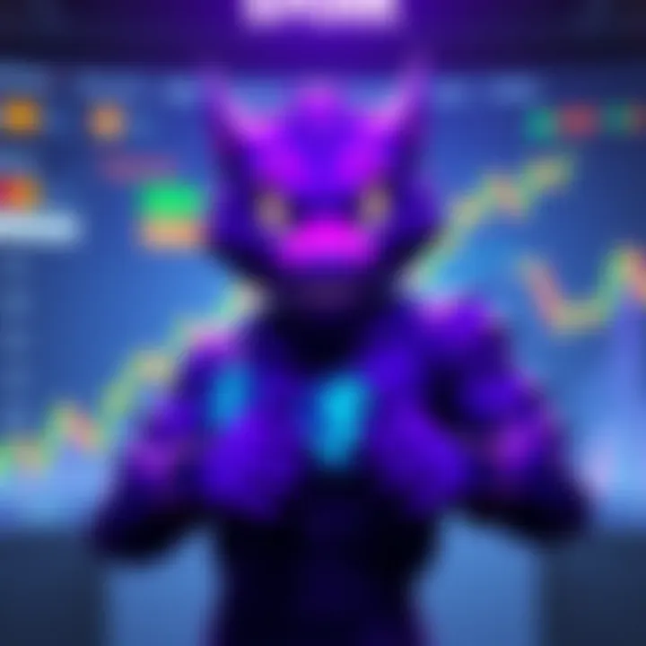 A purple Wojak character symbolizing the $PURK token, with a backdrop of a digital exchange interface and community engagement elements, highlighting its CEX listing and wallet verification.