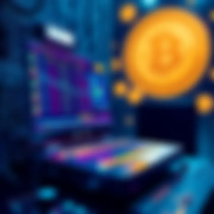 Quantum Computer Impacting Bitcoin A quantum computer displaying complex calculations, with Bitcoin symbols in the background, representing security challenges.