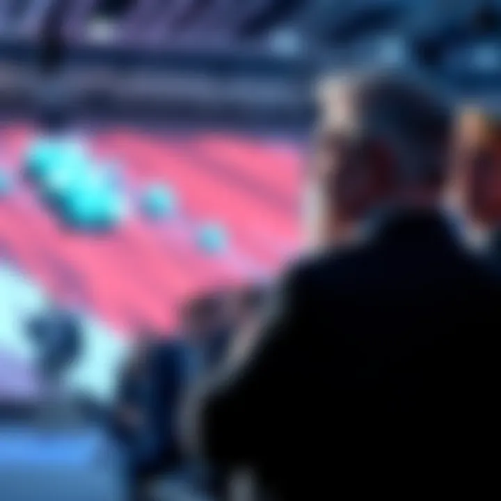 Quantum Threat to Blockchain Discussion Sergio Ermotti speaking at the Davos Forum about quantum risks to blockchain technology, with an audience listening attentively.