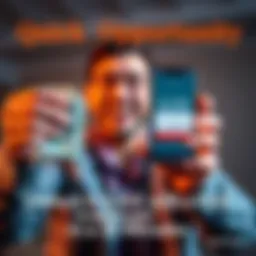 A person holding cash in one hand and a phone showing a $1,500 offer in the other hand, looking excited about a financial opportunity.