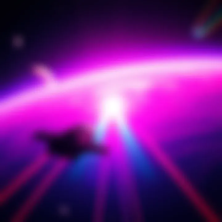 Concept image of RainbowUltra leading space missions to the Moon and Mars, showcasing a spacecraft with vibrant colors heading towards celestial bodies.