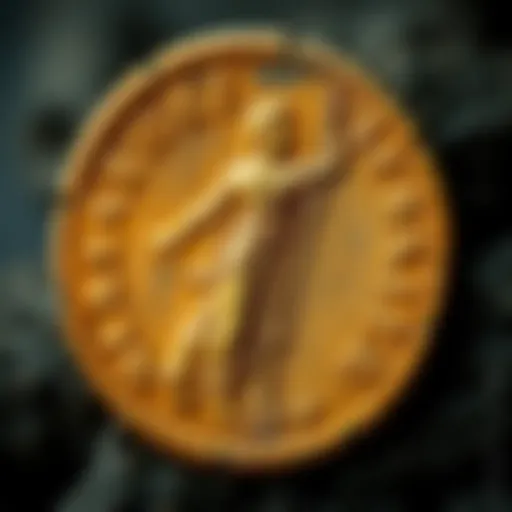 A close-up view of a Philip Dupondius coin showcasing a left-facing victory figure on its reverse side