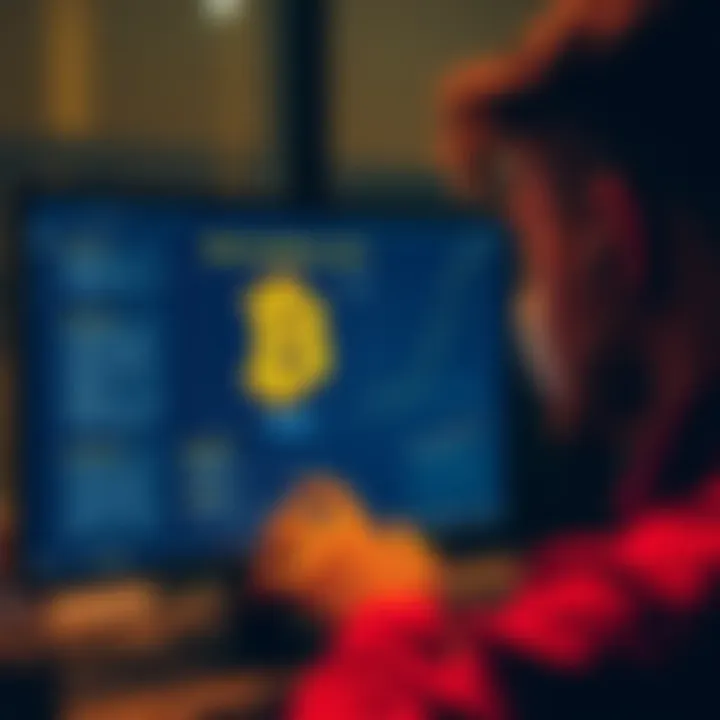 A person looking at a computer screen showing a Bitcoin wallet recovery process with seed phrases and passwords on display.