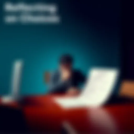 A person sitting alone at a table with a thoughtful expression, looking at a paper with a list of decisions, symbolizing regret and lessons learned.