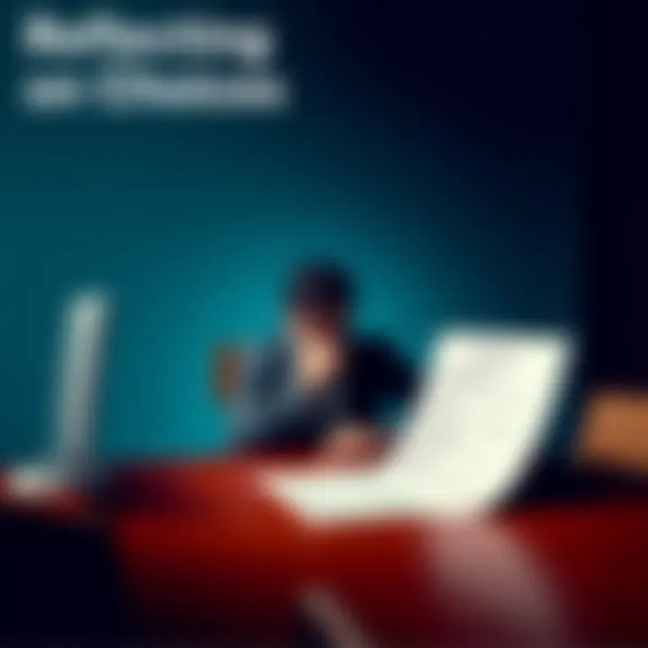 A person sitting alone at a table with a thoughtful expression, looking at a paper with a list of decisions, symbolizing regret and lessons learned.