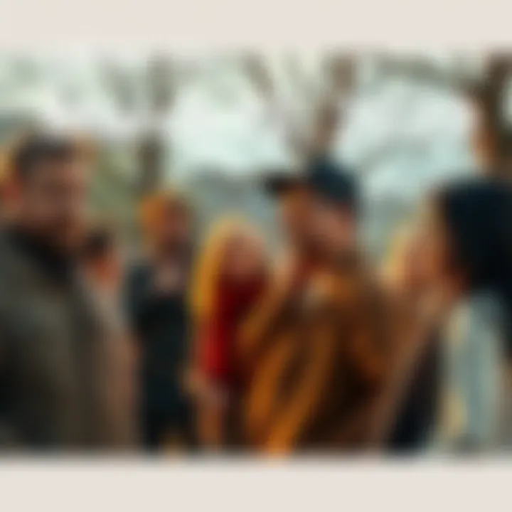 A group of people gathered in a park discussing the impact of March 12, 2020, with thoughtful expressions.