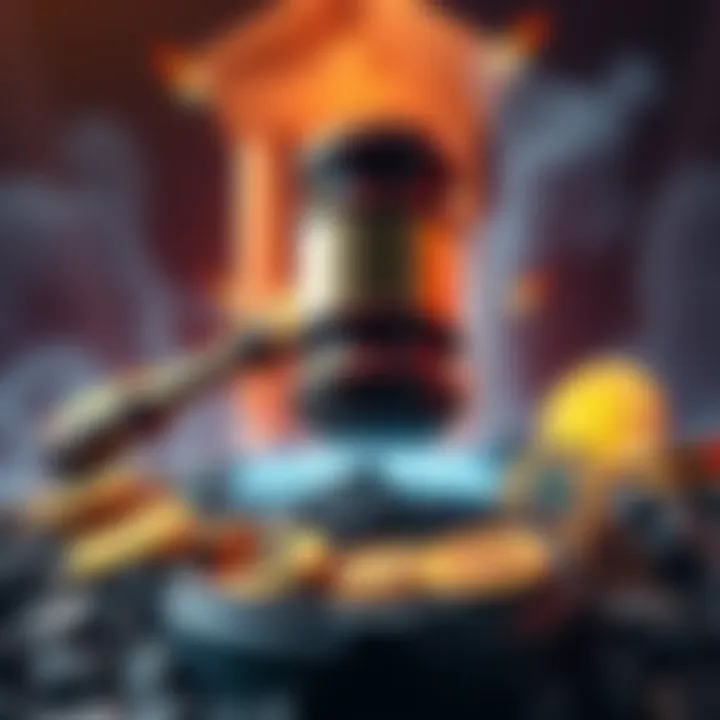 A graphic showing a gavel symbolizing new regulations crushing various altcoins, representing market changes under the CLARITY Act.