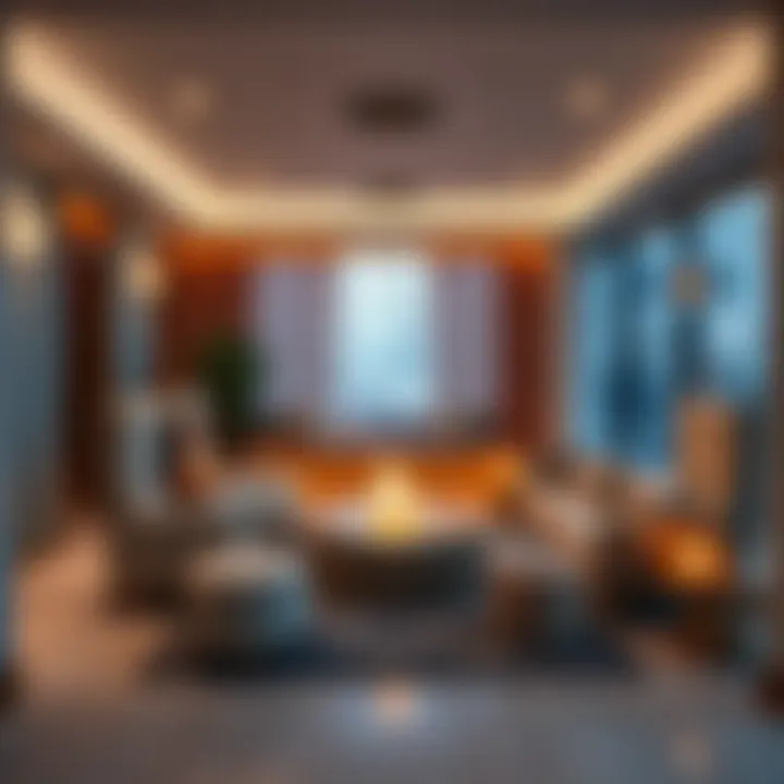 A serene space with soft lighting, comfortable seating, and calming décor, inviting people to unwind and relax.