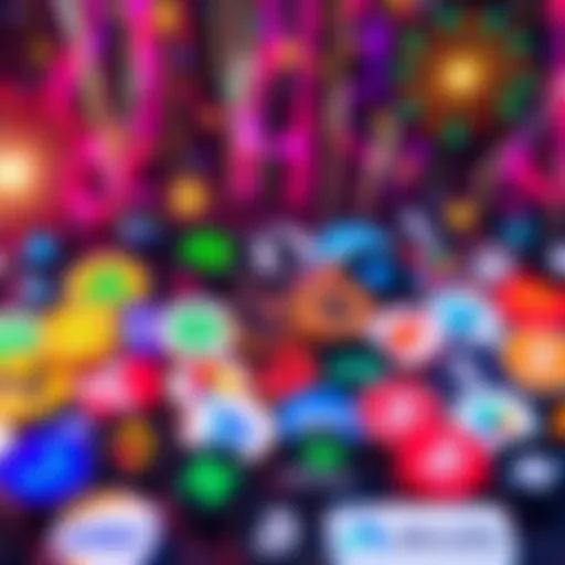 A collage of popular cryptocurrency platform logos with a celebratory background.