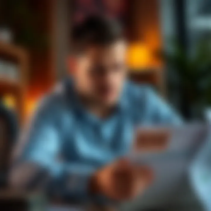 A 39-year-old individual reviewing financial documents with a laptop, showing a retirement savings goal, symbolizing early financial planning.