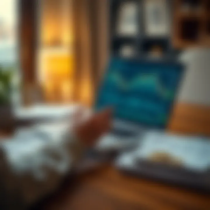 A person looking at cryptocurrency charts on a laptop with retirement plans and savings documents on the table