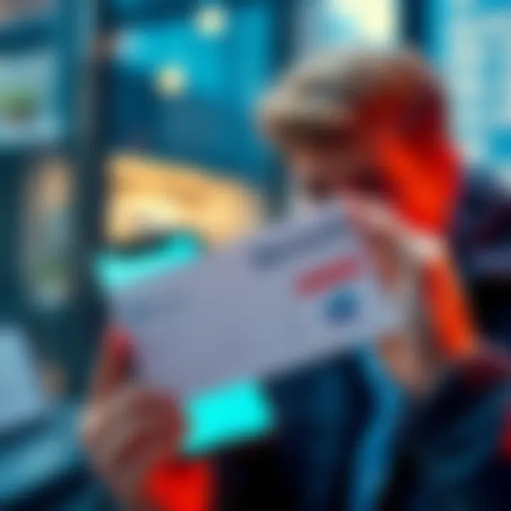 A person holding a French bank cheque next to a smartphone displaying the Revolut app, looking uncertain about the deposit process.