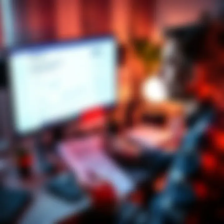 A concerned individual looking at a computer screen showing a Revolut account closure notice, with documents in hand, in a home office setting.