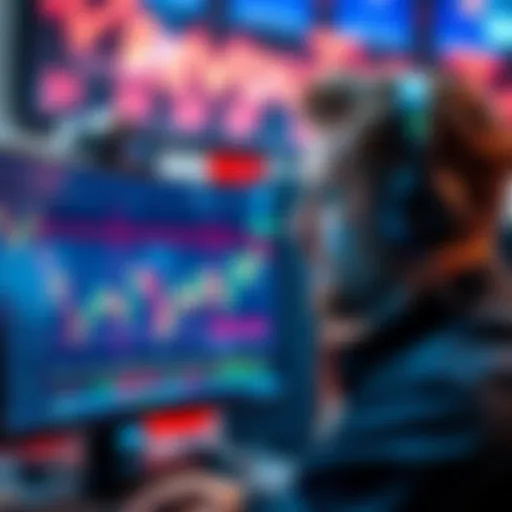 A trader looks concerned at a computer screen displaying cryptocurrency market trends as Revolut announces the delisting of USDT.