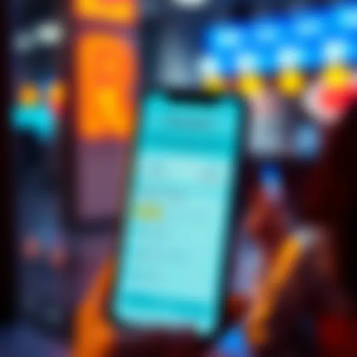 A smartphone screen displaying the Revolut app with transaction options for big and small purchases, highlighting rewards points, and a person thinking about choices.