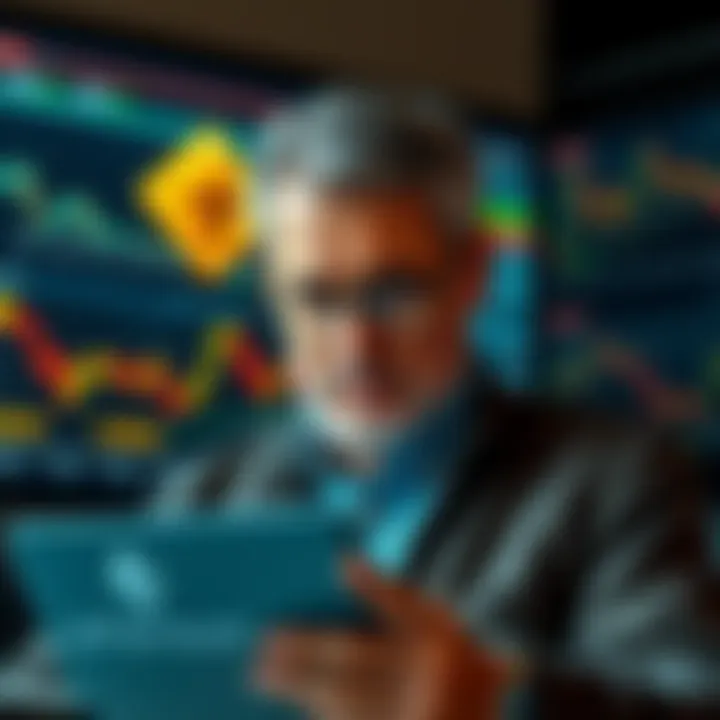 Richard looks concerned as he reviews his half-billion dollar Ethereum investment, surrounded by financial charts and news headlines about market downturns.