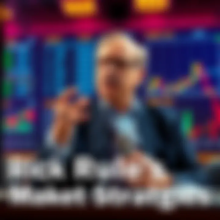 Rick Rule giving advice on selling strategies during a market crash, with charts and graphs in the background