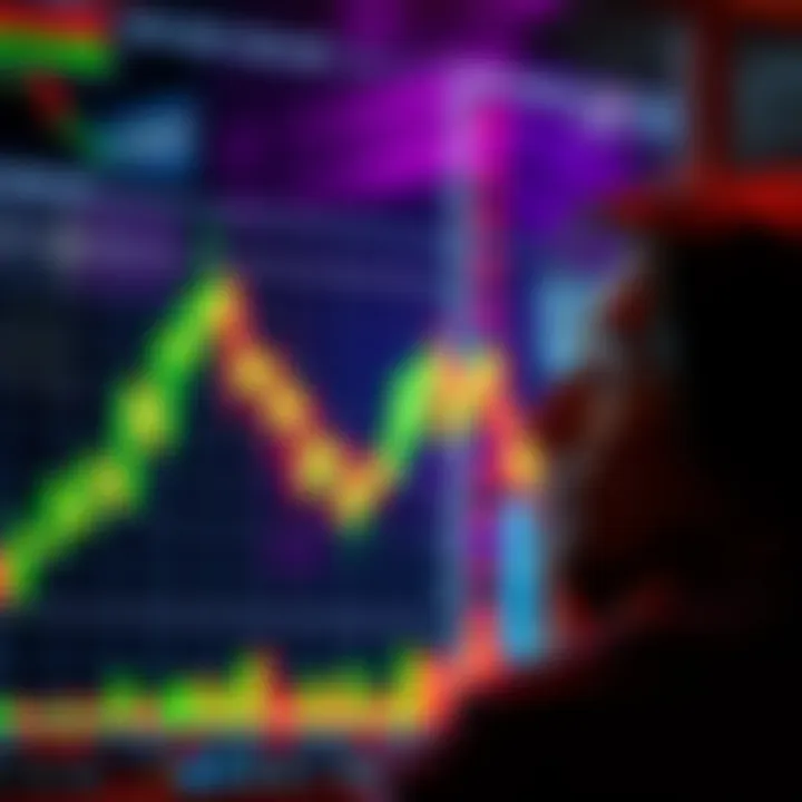 A person contemplating whether to invest in Ripple and XRP with graphs showing price trends in the background