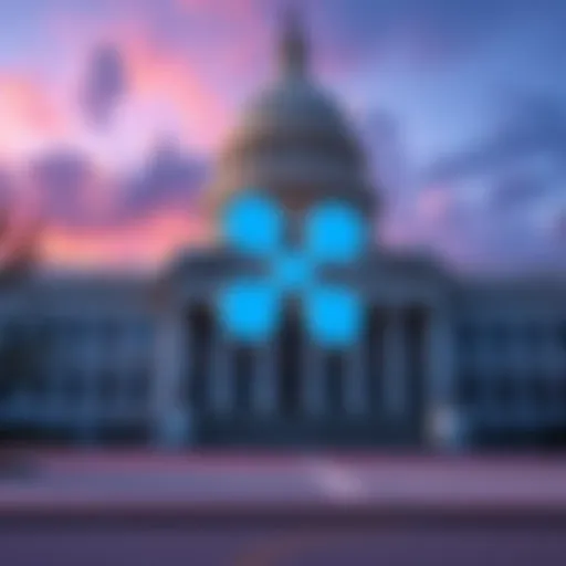 Ripple logo with a federal building background symbolizing its move towards becoming a federally regulated trust bank.