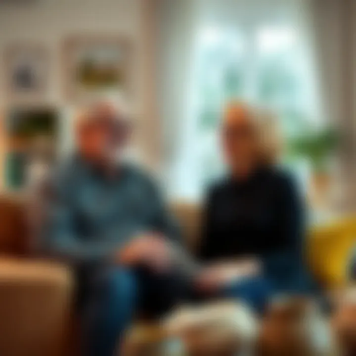 Rob and Ellen share a laugh in a cozy living room, showing their comedic chemistry and friendship, as they enjoy a light-hearted moment together.