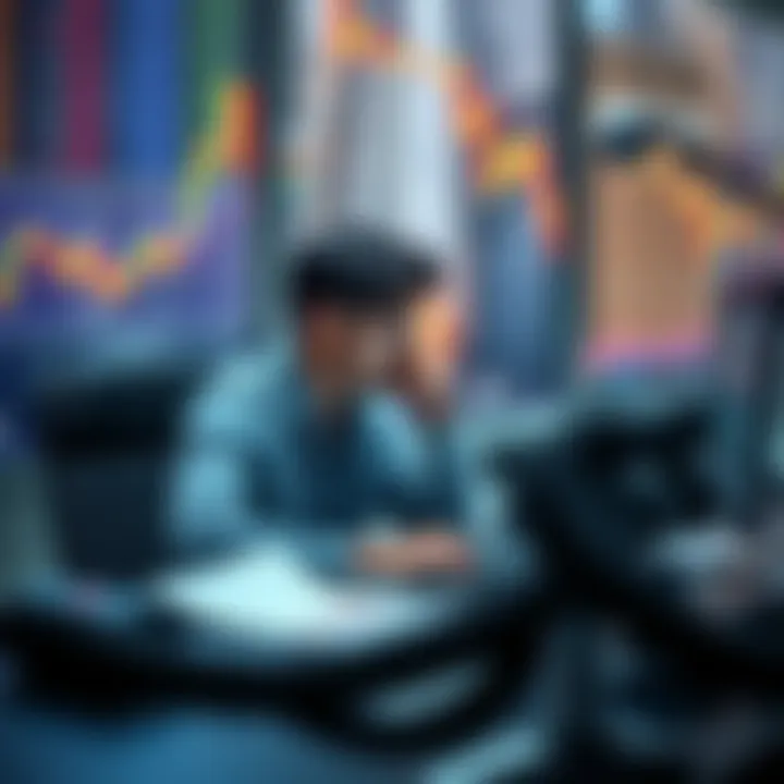 A rookie trader sitting at a desk with charts and graphs on a laptop, looking thoughtful about their trading experiences and future plans.