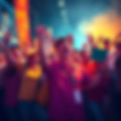 A group of people enthusiastically supporting Saiko Inu, demonstrating solidarity and teamwork. Bright colors symbolize innovation and growth.