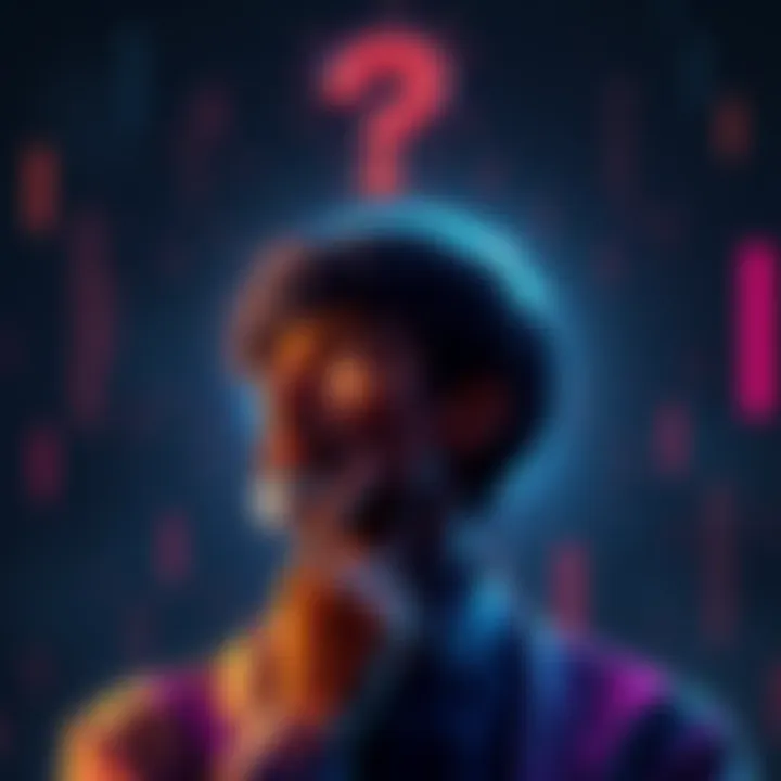A person thinking with a question mark above their head, representing curiosity about Satoshi Nakamoto, the creator of Bitcoin.