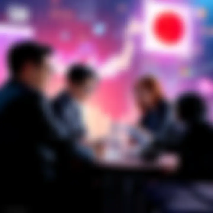 Representatives from SBI and Solana discussing onchain finance in Japan, with financial charts and blockchain visuals in the background.
