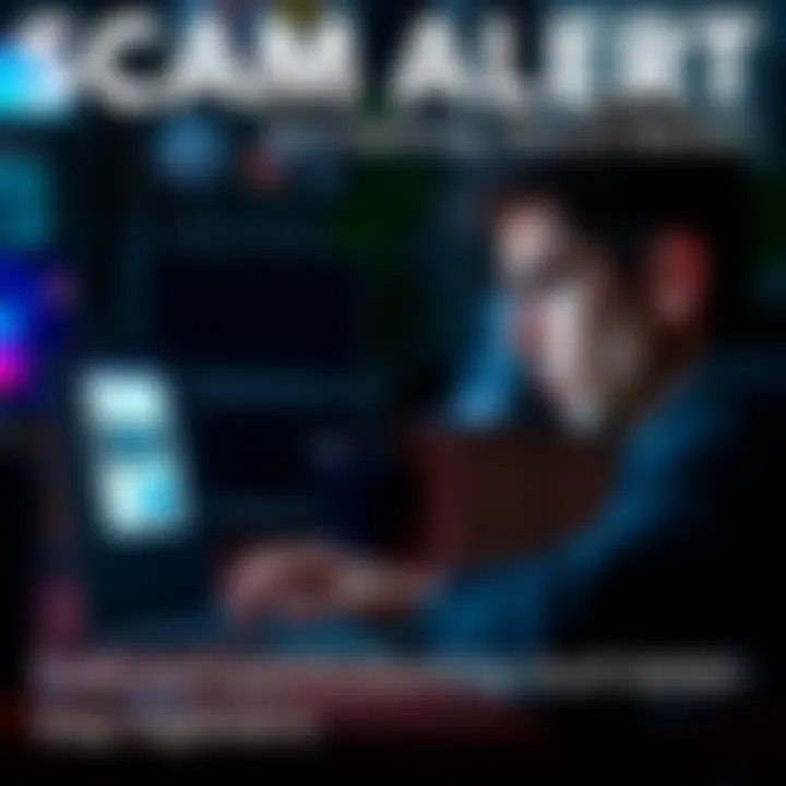 A person looking concerned while reading a scam email on their laptop. The screen shows a fake notification from a cryptocurrency wallet service.