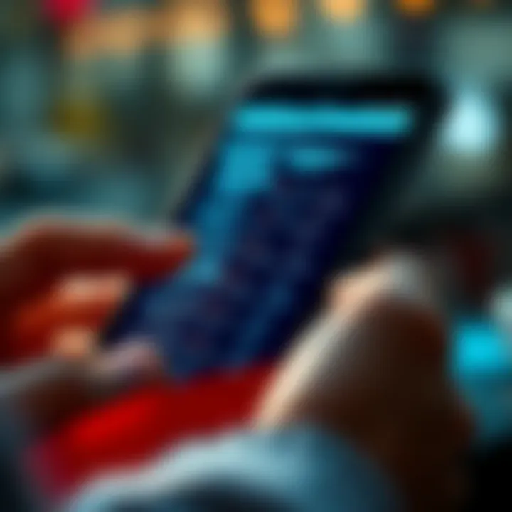A close-up of a smartphone screen showing a glitch while scrolling through listings, with visible signs of frustration from a person's hands off-screen.
