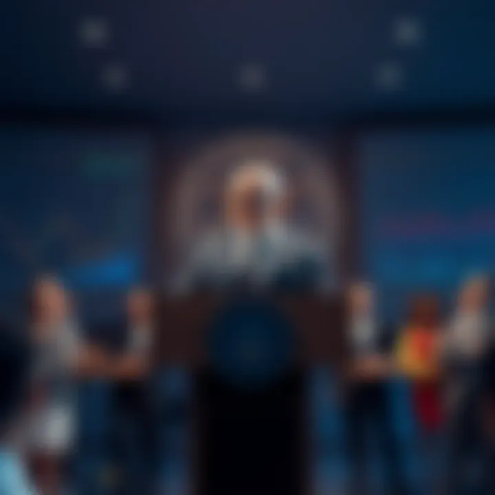 SEC Chair stands confidently at podium announcing readiness for Crypto Market Structure Bill, with officials and charts in the background