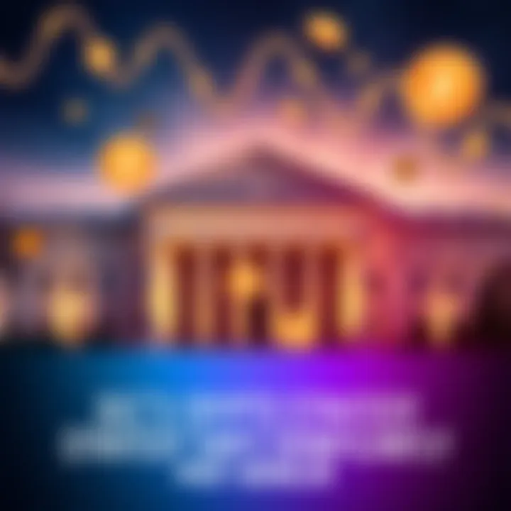 A graphical representation of the SEC building with cryptocurrency symbols and a headline about changes in regulation