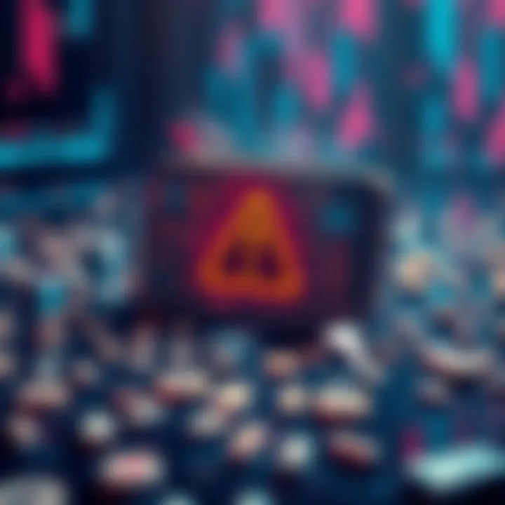 A visual representation of a digital wallet being compromised, showing a warning symbol and seed phrases scattered around.