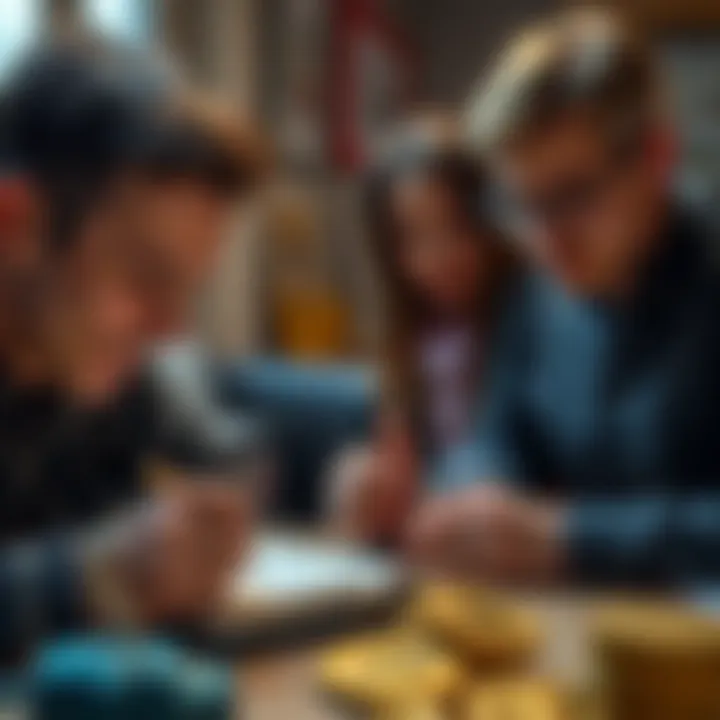 A family member writing down a cryptocurrency seed phrase in a notebook while another person watches, illustrating safe storage practices.