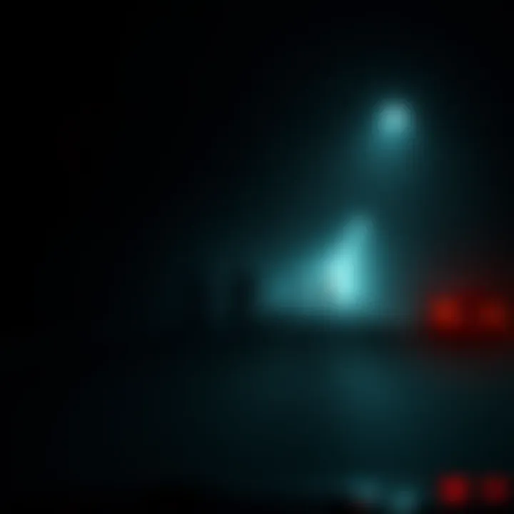 A dark road with shadowy figures appearing in the distance, creating an eerie atmosphere during a late-night drive.