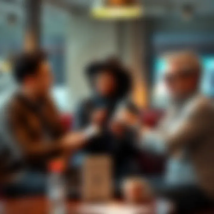Three people discussing how to split 300 dollars in a casual setting