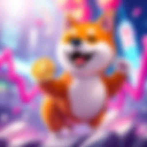 A graphic showing the Shiba Inu coin rising, with a cheerful dog mascot celebrating the price increase.