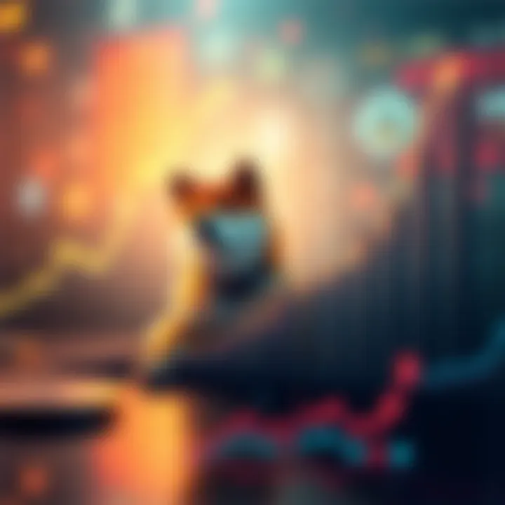 A chart showing a potential 455% price increase for Shiba Inu, with upward trends and indicators, set against a digital background of crypto symbols.
