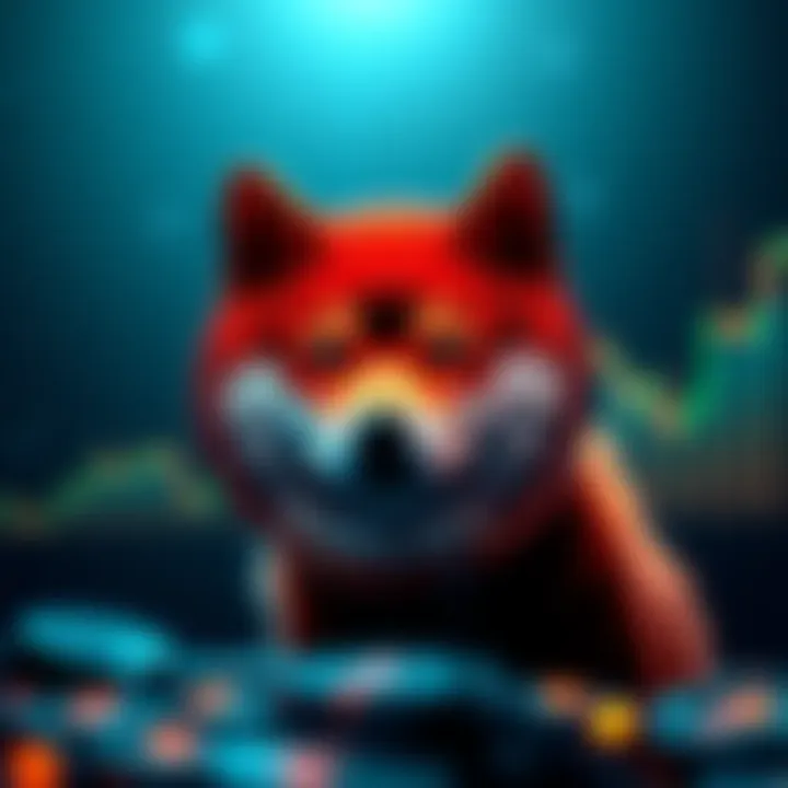 A digital representation of Shiba Inu coin with a rising graph in the background, symbolizing potential price growth and market trends for 2026-2027.