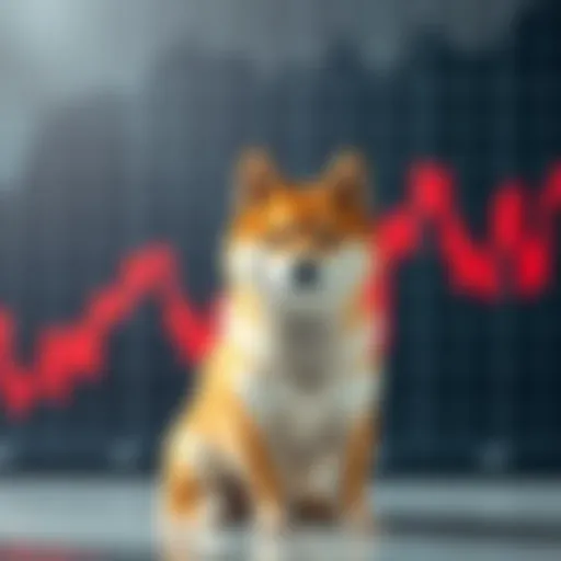 A Shiba Inu dog sitting next to a financial graph showing rising trends, symbolizing potential price increases for SHIB from 2026 to 2030.