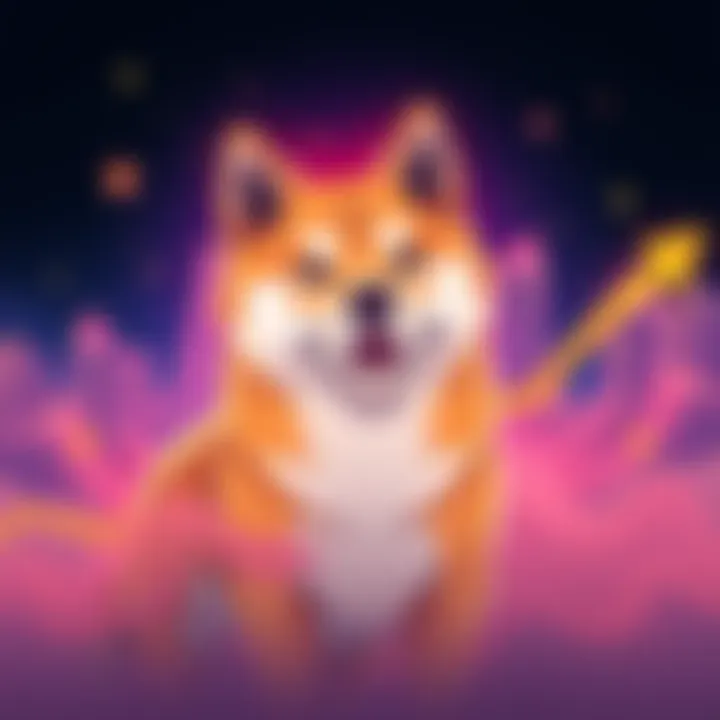 Shiba Inu Cryptocurrency Growth A graphic showing an upward trend in Shiba Inu cryptocurrency prices with a Shiba Inu dog illustration in the background.