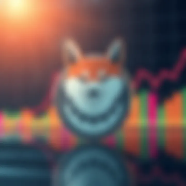 Shiba Inu symbol with an upward and downward market trend graph in the background, reflecting traders' concerns