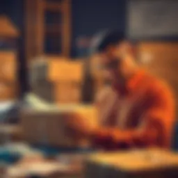 A person preparing a package for shipping to India from the UK, highlighting customs forms and shipping materials