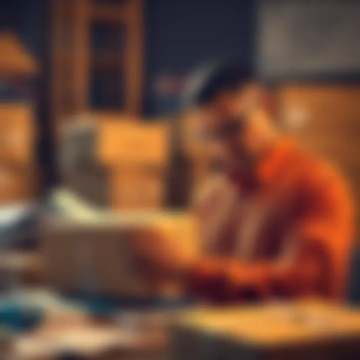 A person preparing a package for shipping to India from the UK, highlighting customs forms and shipping materials