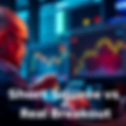 A trader analyzing a stock chart showing indicators of a short squeeze and a genuine breakout with highlighted trends in open interest and volume.
